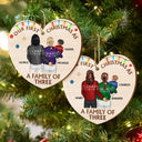 Back Family Our First Christmas As A Family Of Three - Personalized Custom Shaped Wooden Ornament