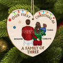 Back Family Our First Christmas As A Family Of Three - Personalized Custom Shaped Wooden Ornament