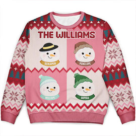 Christmas,Family,Continue Shopping,Happy - Snowman Family Cozy Christmas Pattern - Personalized Unisex Ugly Sweater