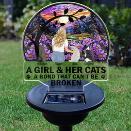 Pet Lovers - Flower Field A Girl And Her Dog And Cat - Personalized Solar Light