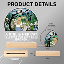 Pet Lovers - Flower Field A Girl And Her Dog And Cat - Personalized 3D Led Light Wooden Base