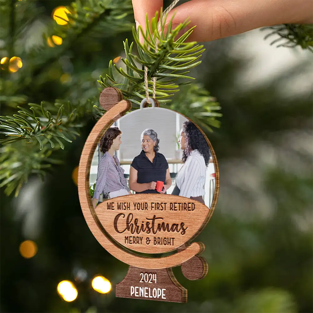 Retirement - Custom Photo We Wish Your First Retired Christmas Merry & Bright - Personalized Custom Shaped Wooden Ornament