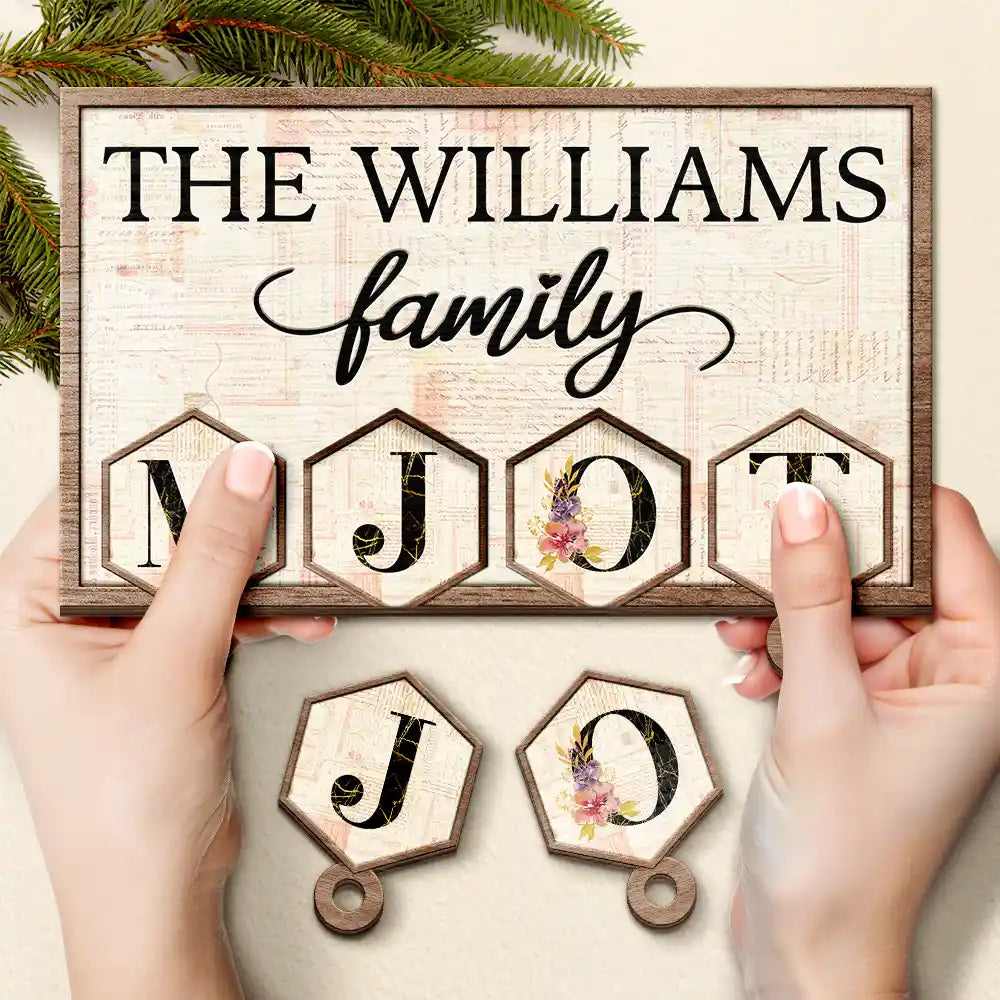 Gift For Couples, Family - Family Vintage Style Custom Names Alphabet - Personalized Custom Shaped Key Holder