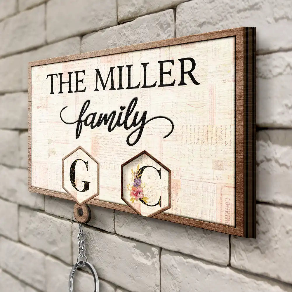 Gift For Couples, Family - Family Vintage Style Custom Names Alphabet - Personalized Custom Shaped Key Holder