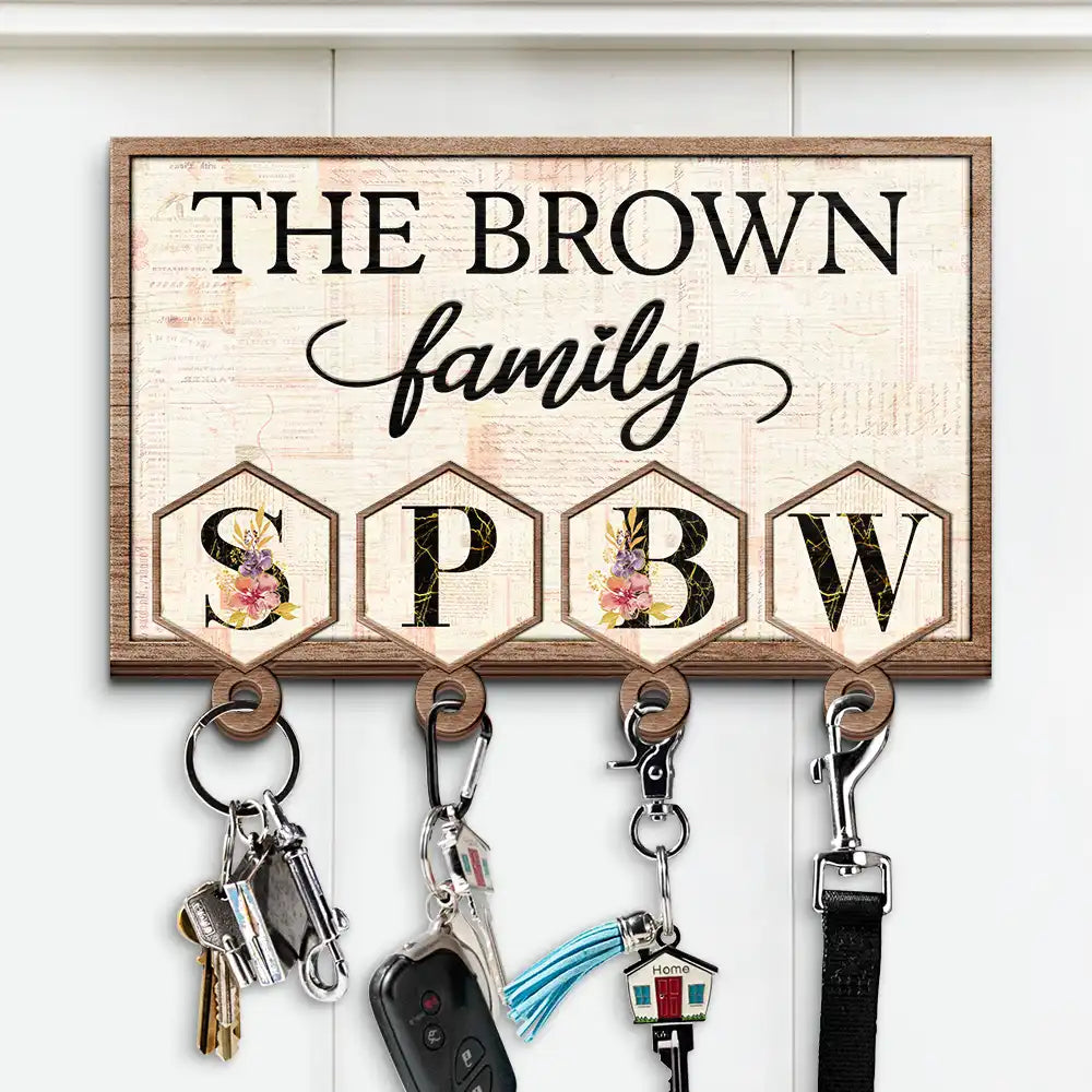 Gift For Couples, Family - Family Vintage Style Custom Names Alphabet - Personalized Custom Shaped Key Holder