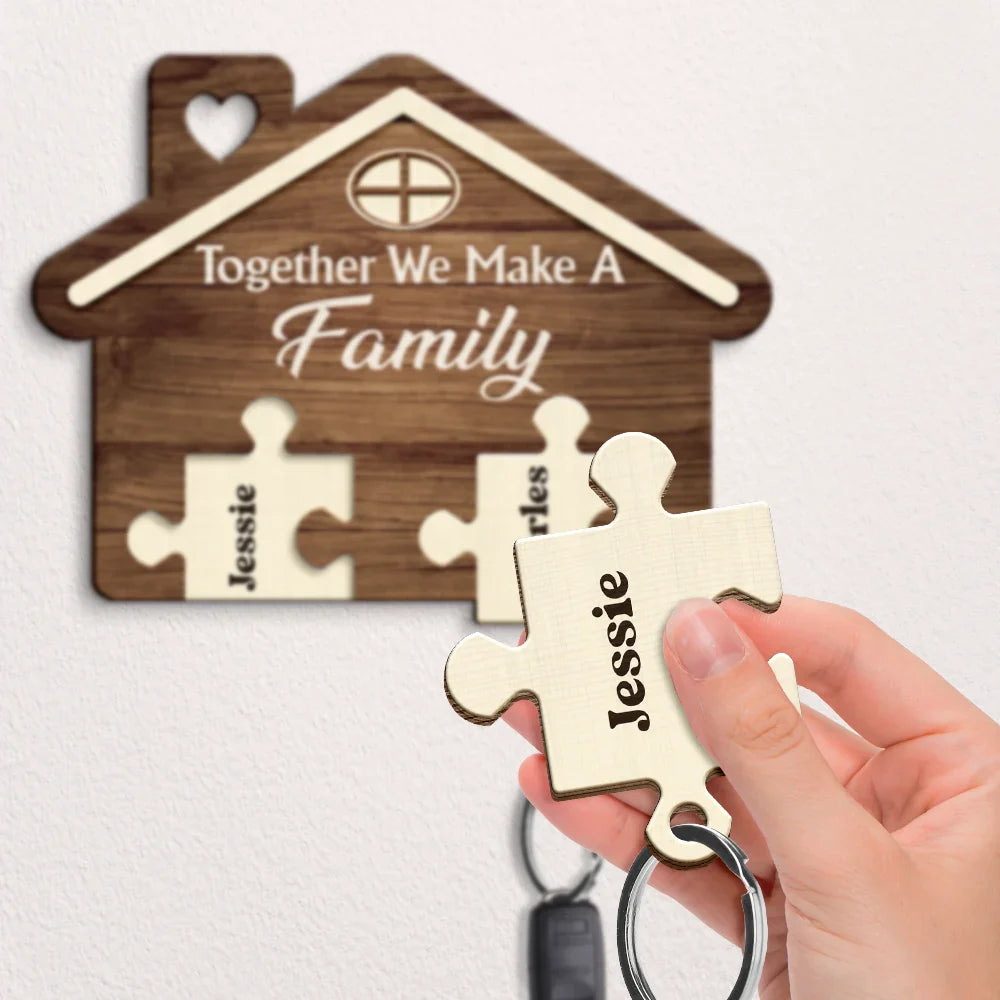 Family, Gift For Couples - Family Puzzle Together We Make A Family - Personalized Custom Shaped Key Holder