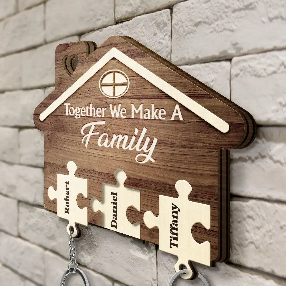 Family, Gift For Couples - Family Puzzle Together We Make A Family - Personalized Custom Shaped Key Holder