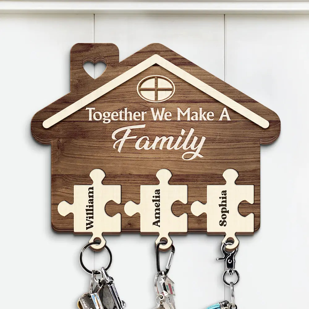 Family, Gift For Couples - Family Puzzle Together We Make A Family - Personalized Custom Shaped Key Holder