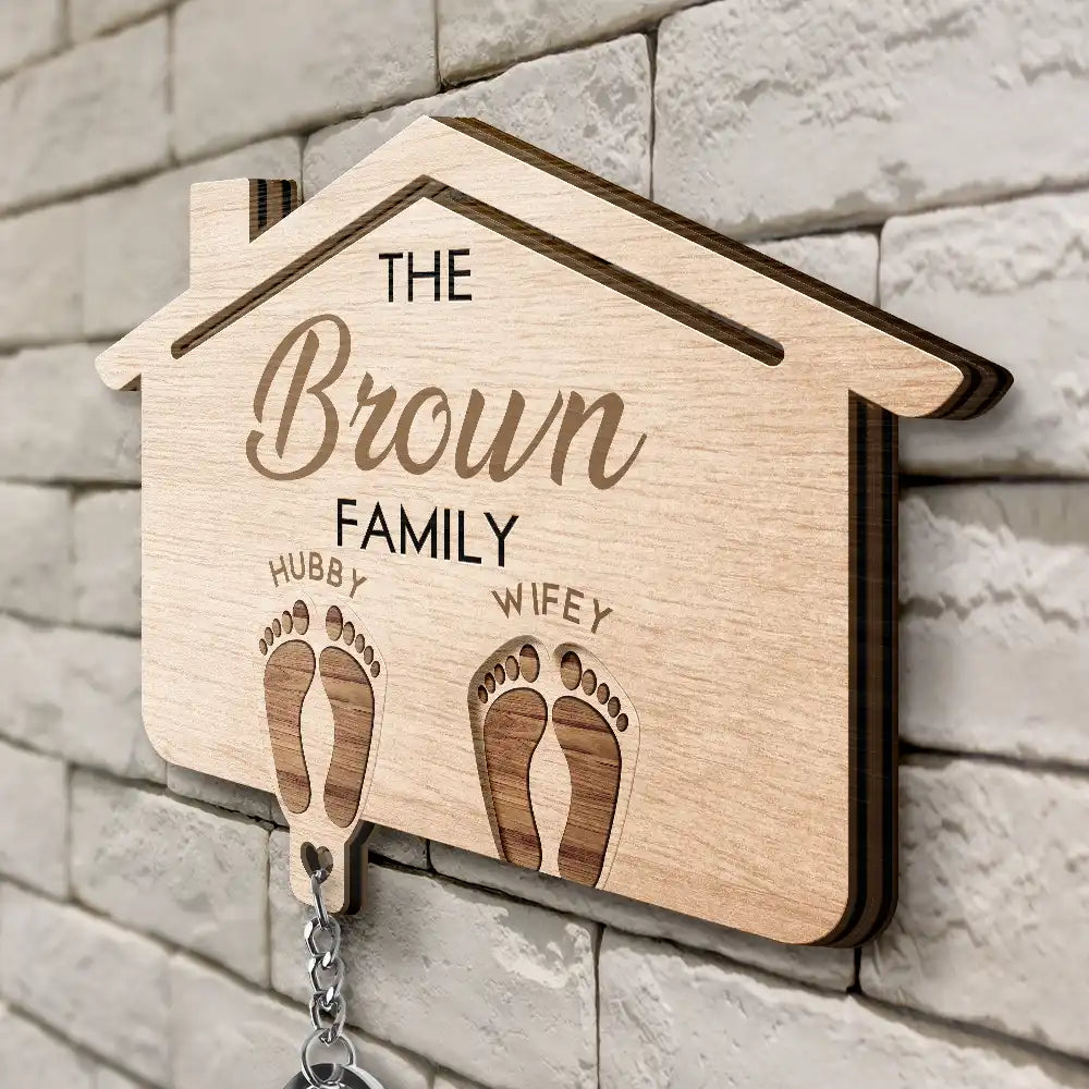 Family, Gift For Couples - Family Feet Couple With Kids And Pets - Personalized Custom Shaped Key Holder