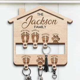 Family, Gift For Couples - Family Feet Couple With Kids And Pets - Personalized Custom Shaped Key Holder