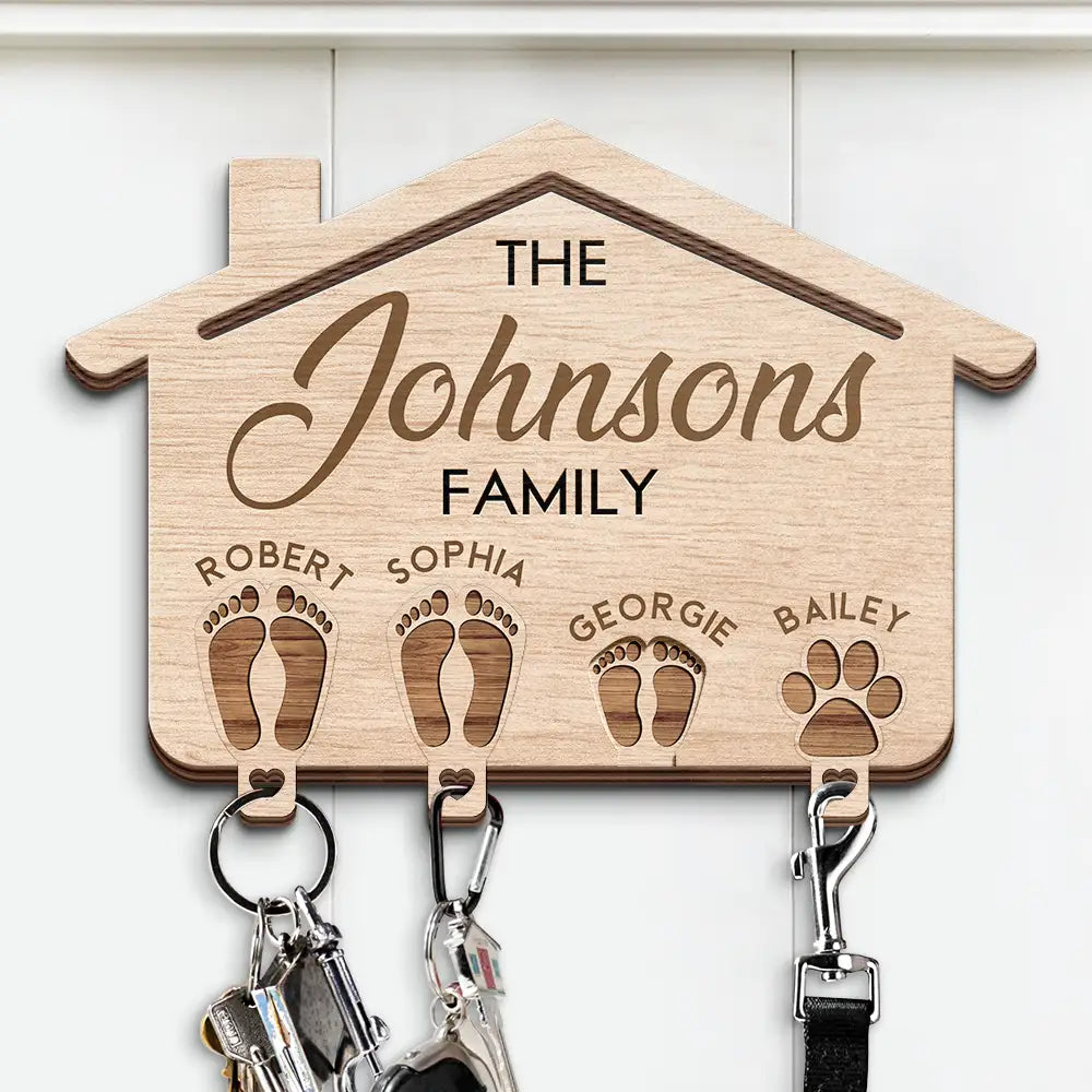 Family, Gift For Couples - Family Feet Couple With Kids And Pets - Personalized Custom Shaped Key Holder