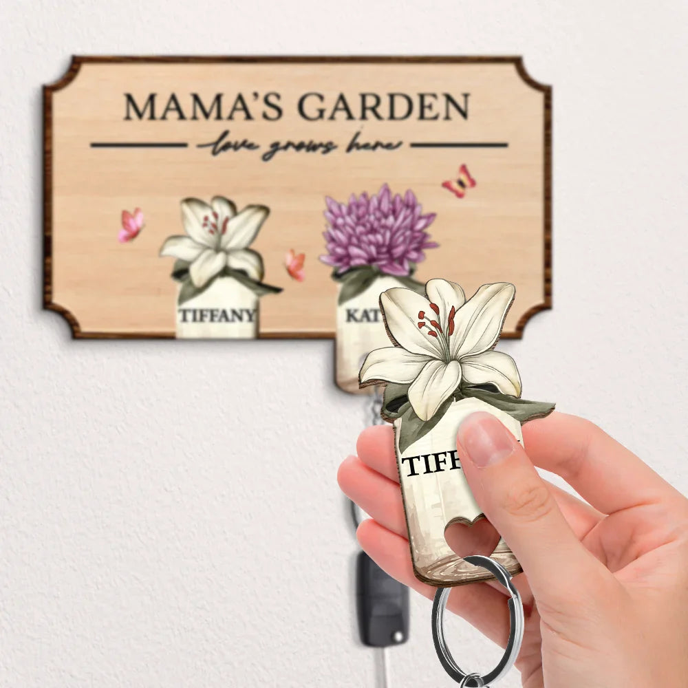 Gift For Grandma - Grandma's Garden Birth Flowers Grandkids - Personalized Custom Shaped Key Holder