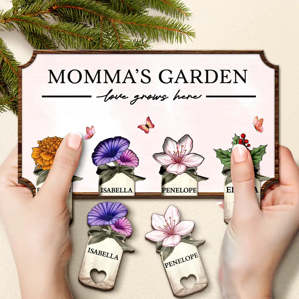 Gift For Grandma - Grandma's Garden Birth Flowers Grandkids - Personalized Custom Shaped Key Holder