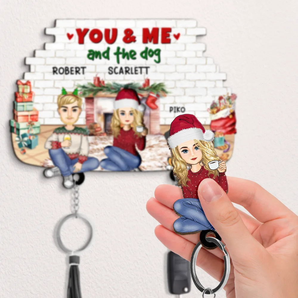 Gift For Couples, Dog Couple - You And Me And The Dogs Cartoon Couples Pet Lover - Personalized Custom Shaped Key Holder