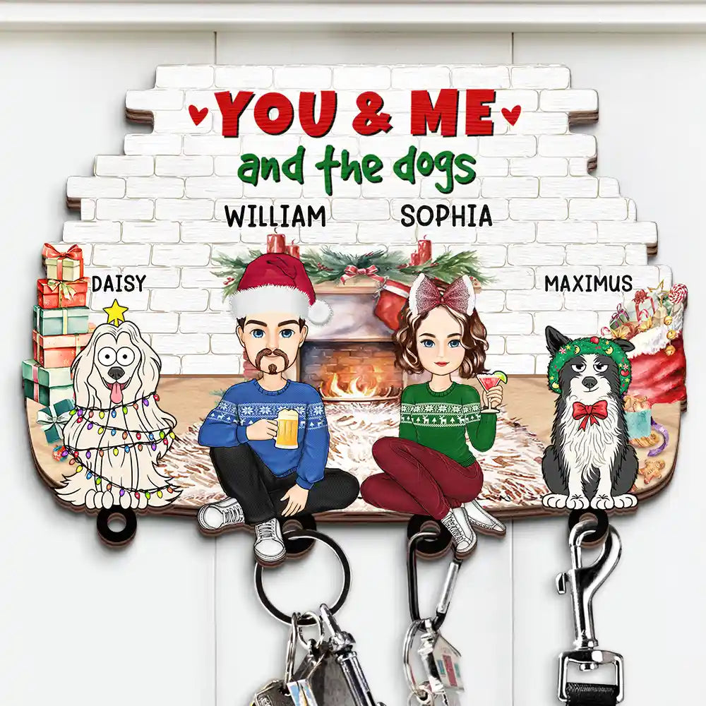 Gift For Couples, Dog Couple - You And Me And The Dogs Cartoon Couples Pet Lover - Personalized Custom Shaped Key Holder