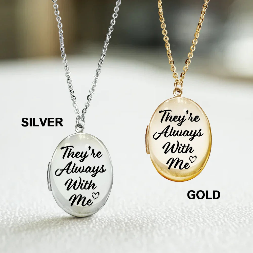 Memorial, Family - Custom Photo Memorial Always With Me Forever In My Heart - Personalized Locket Necklace