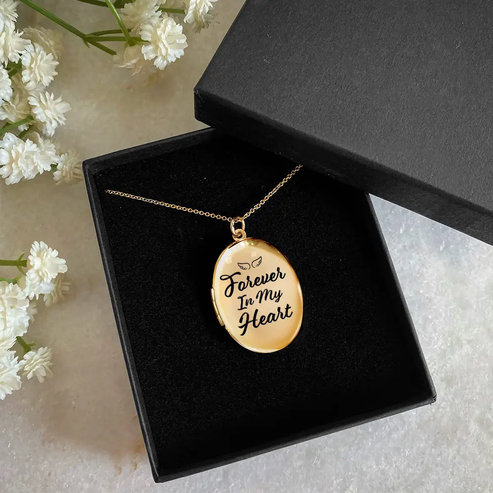 Memorial, Family - Custom Photo Memorial Always With Me Forever In My Heart - Personalized Locket Necklace