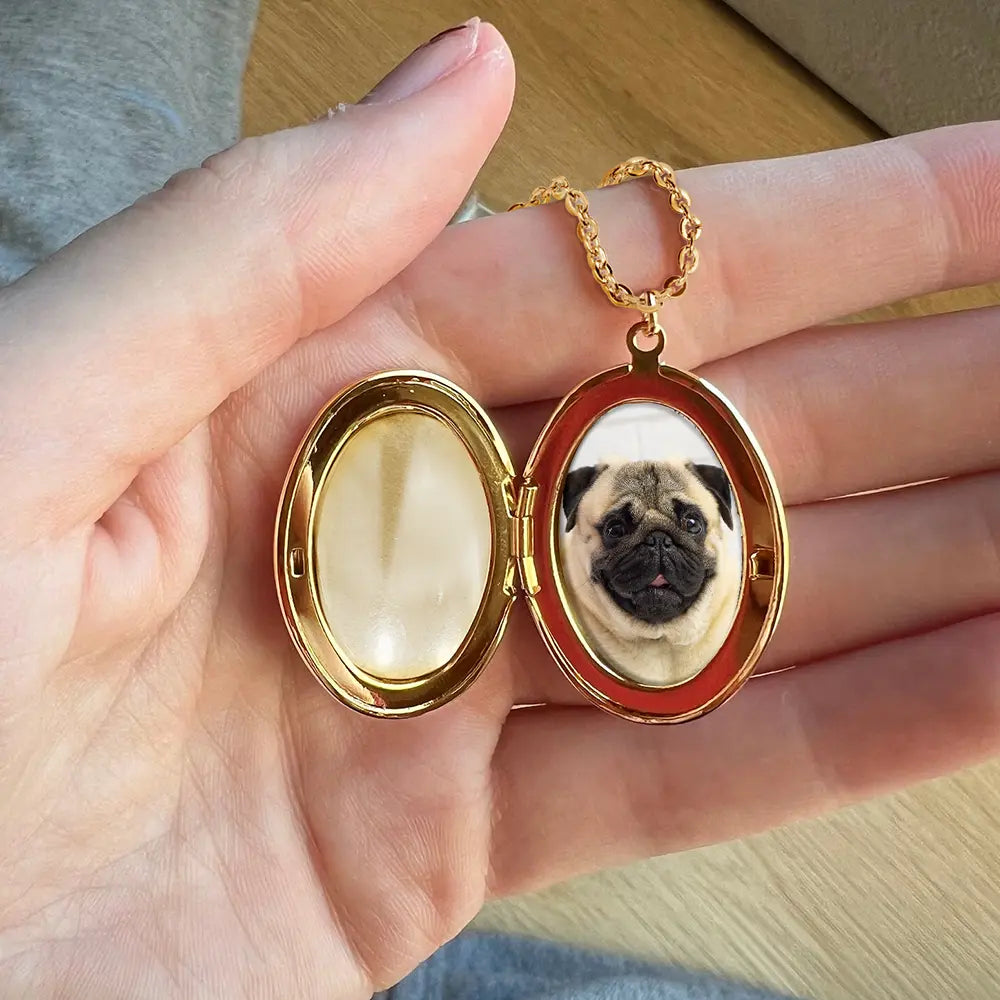 Memorial, Dog Lovers, Pet Lovers, Cat Lovers - Custom Photo Pet Memorial You Left Paw Prints On My Heart - Personalized Locket Necklace