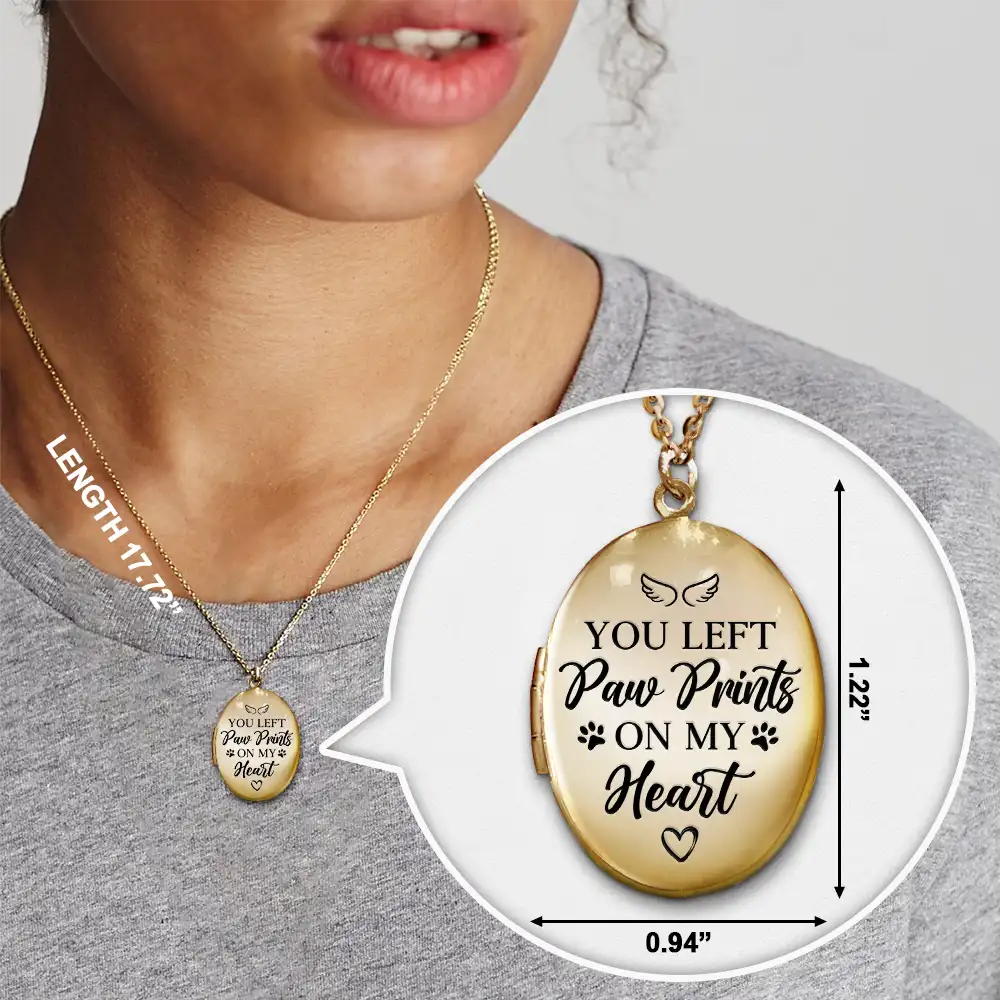 Memorial, Dog Lovers, Pet Lovers, Cat Lovers - Custom Photo Pet Memorial You Left Paw Prints On My Heart - Personalized Locket Necklace