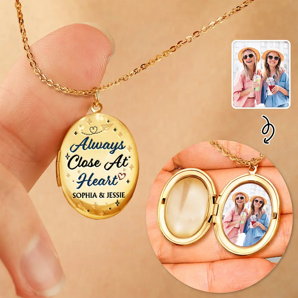 Gift For Bestie - Custom Photo Besties Always Close At Heart - Personalized Locket Necklace