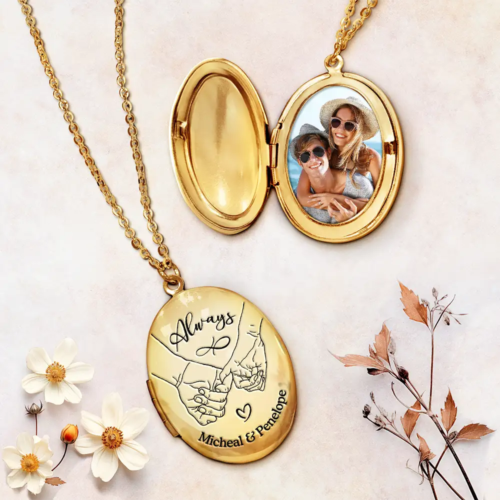 Gift For Couples, Gift For Husband, Gift For Wife - Custom Photo Couple Always Holding Hands - Personalized Locket Necklace