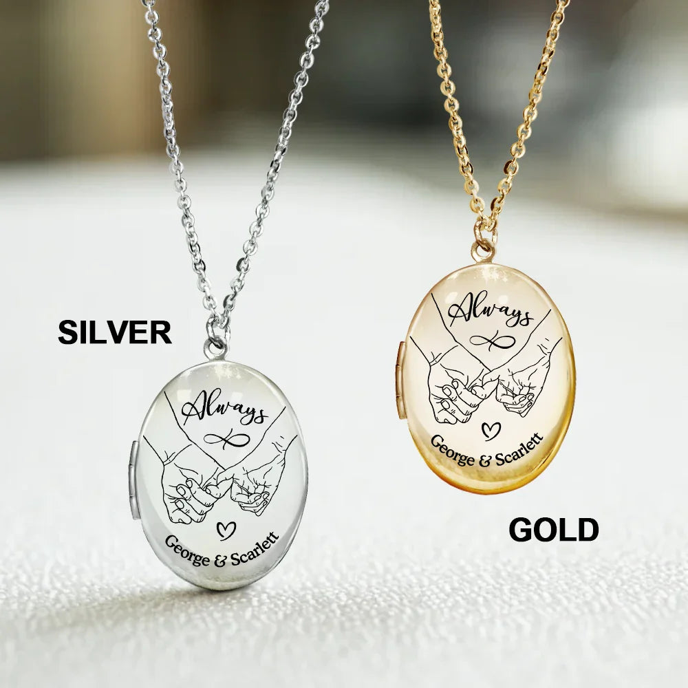 Gift For Couples, Gift For Husband, Gift For Wife - Custom Photo Couple Always Holding Hands - Personalized Locket Necklace