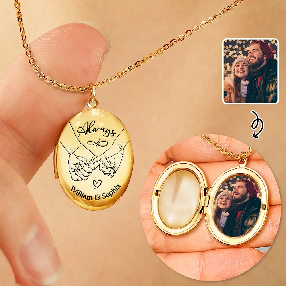 Gift For Couples, Gift For Husband, Gift For Wife - Custom Photo Couple Always Holding Hands - Personalized Locket Necklace