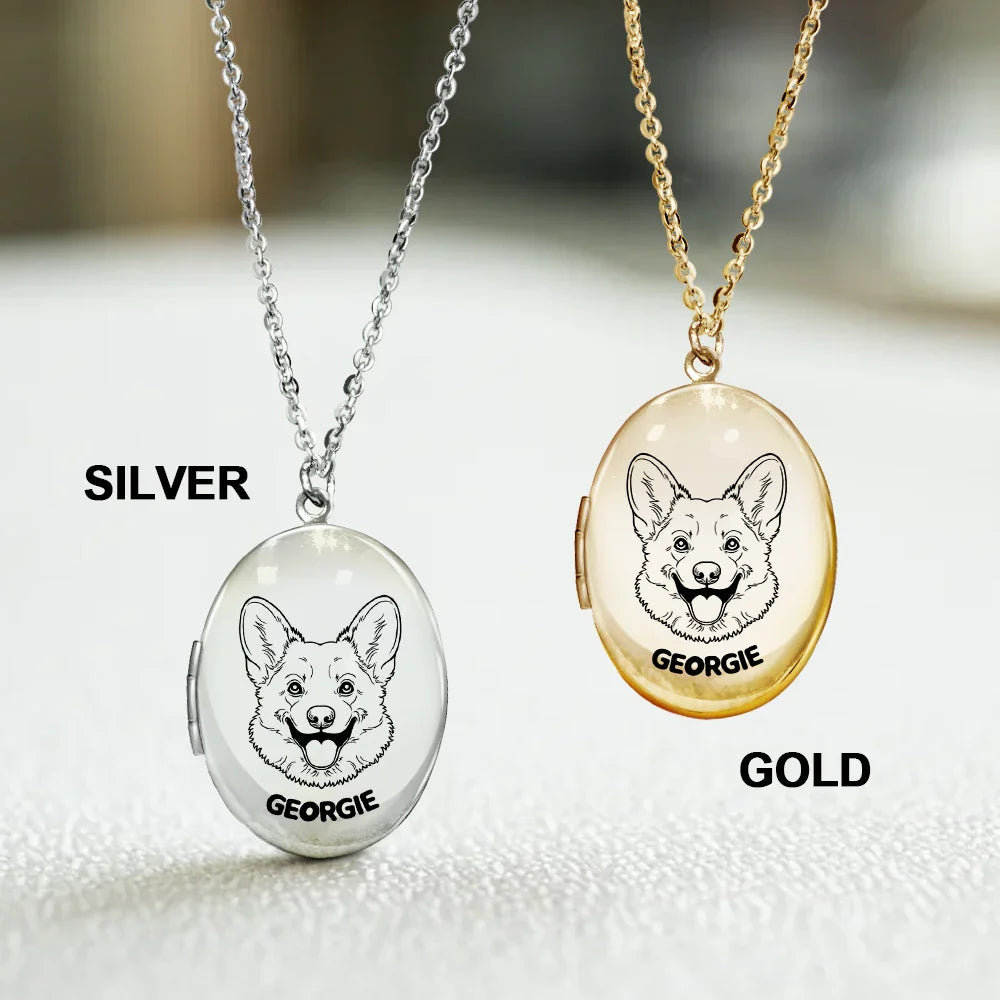 Dog Lovers, Pet Lovers, Cat Lovers - Custom Photo Sketch Dog Face Line Art - Personalized Locket Necklace