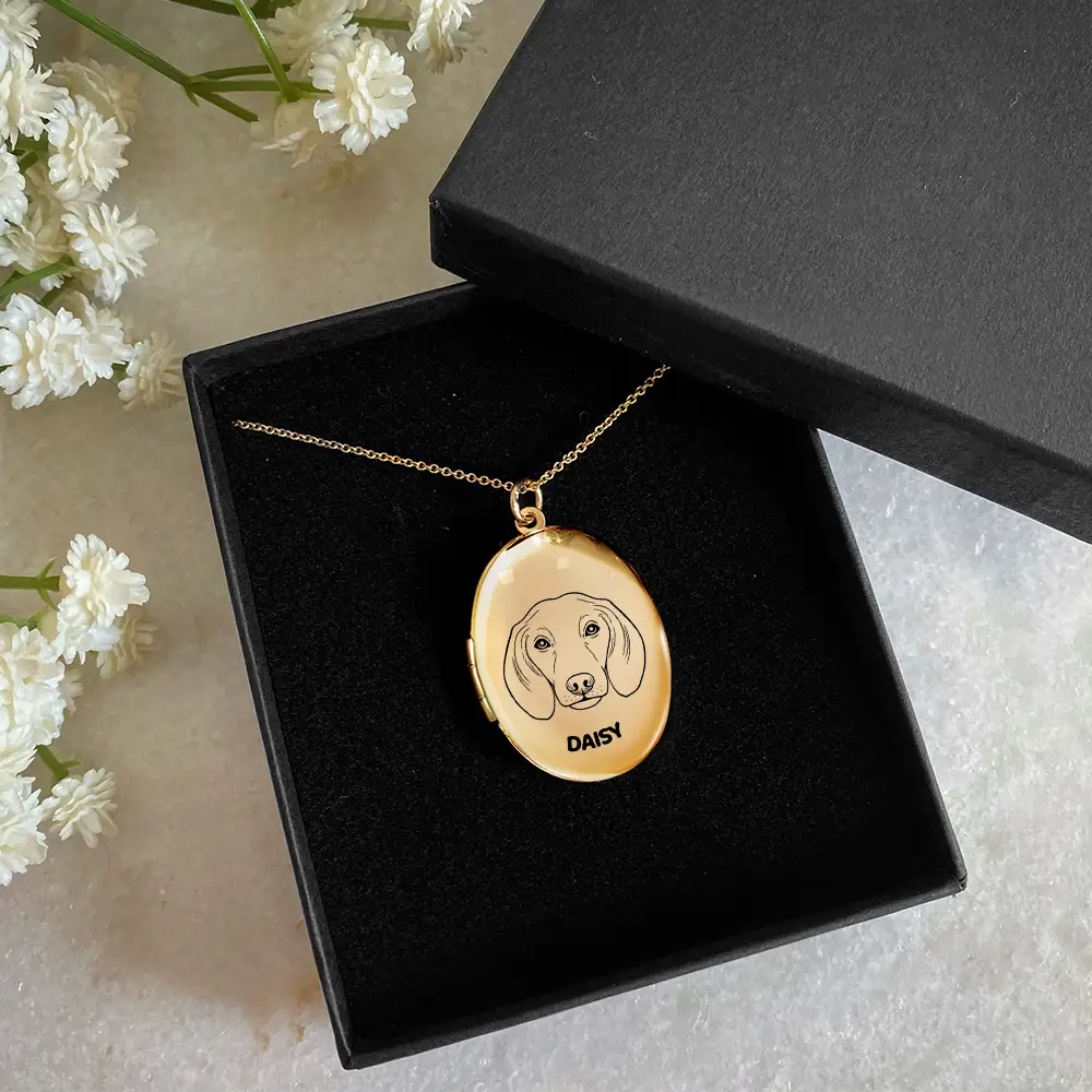 Dog Lovers, Pet Lovers, Cat Lovers - Custom Photo Sketch Dog Face Line Art - Personalized Locket Necklace