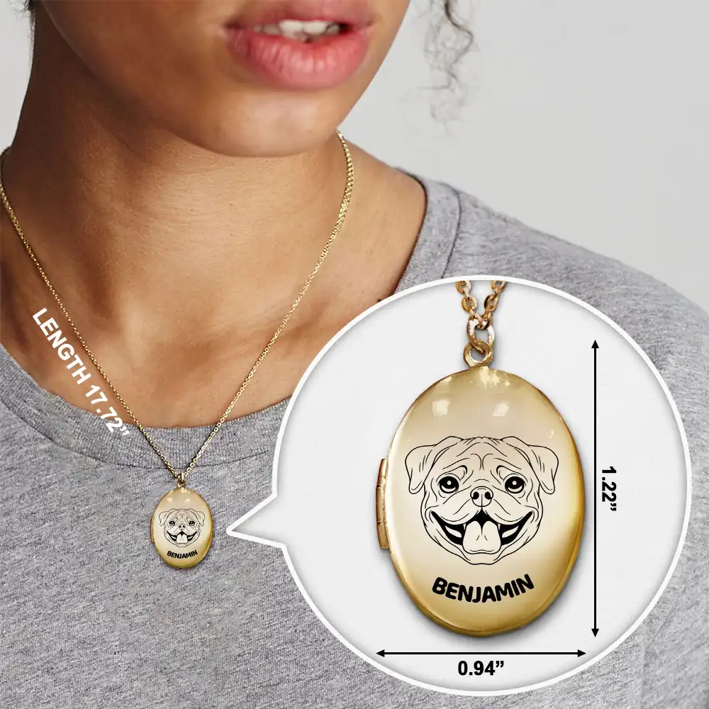 Dog Lovers, Pet Lovers, Cat Lovers - Custom Photo Sketch Dog Face Line Art - Personalized Locket Necklace