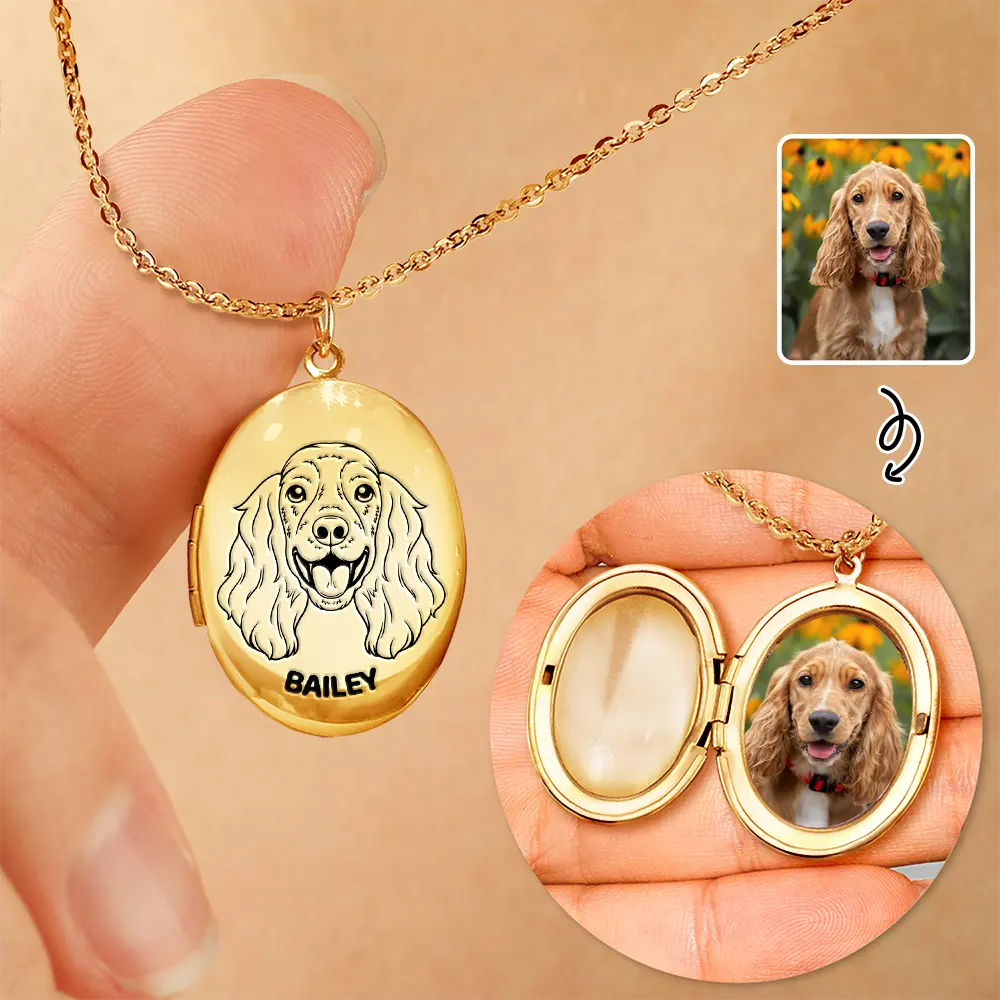 Dog Lovers, Pet Lovers, Cat Lovers - Custom Photo Sketch Dog Face Line Art - Personalized Locket Necklace