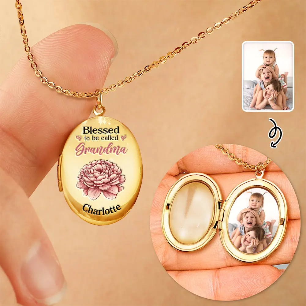 Gift For Grandma - Custom Photo Grandkid Blessed To Be Called Grandma - Personalized Locket Necklace