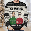 Christmas,Family,Continue Shopping,Happy - Custom Family Name Flat Art Couple And Kids - Personalized Unisex Ugly Sweater