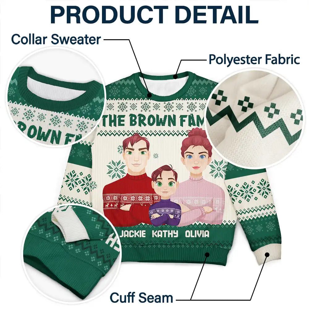 Christmas,Family,Continue Shopping,Happy - Custom Family Name Flat Art Couple And Kids - Personalized Unisex Ugly Sweater