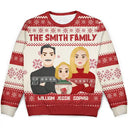 Christmas,Family,Continue Shopping,Happy - Custom Family Name Flat Art Couple And Kids - Personalized Unisex Ugly Sweater