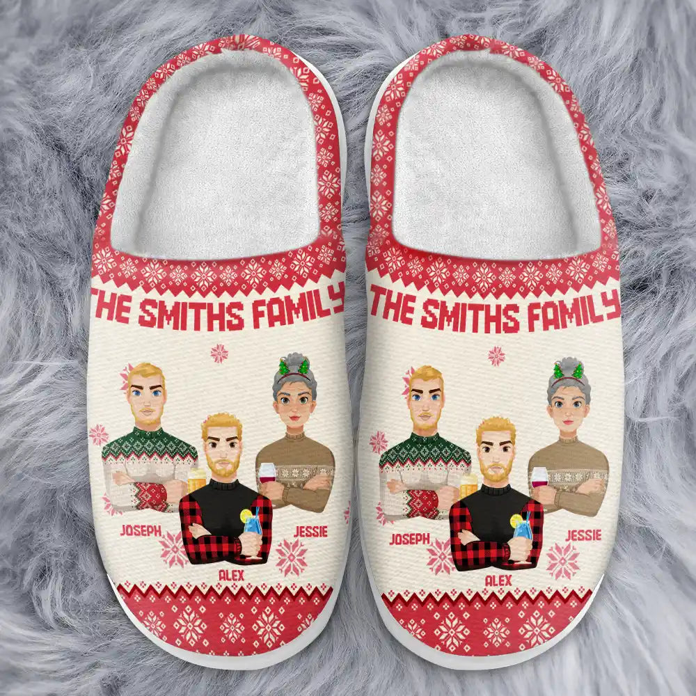 Family, Gift For Bestie - Flat Art Family Grandparents, Parents, Kids, Friends - Personalized Fluffy Slippers