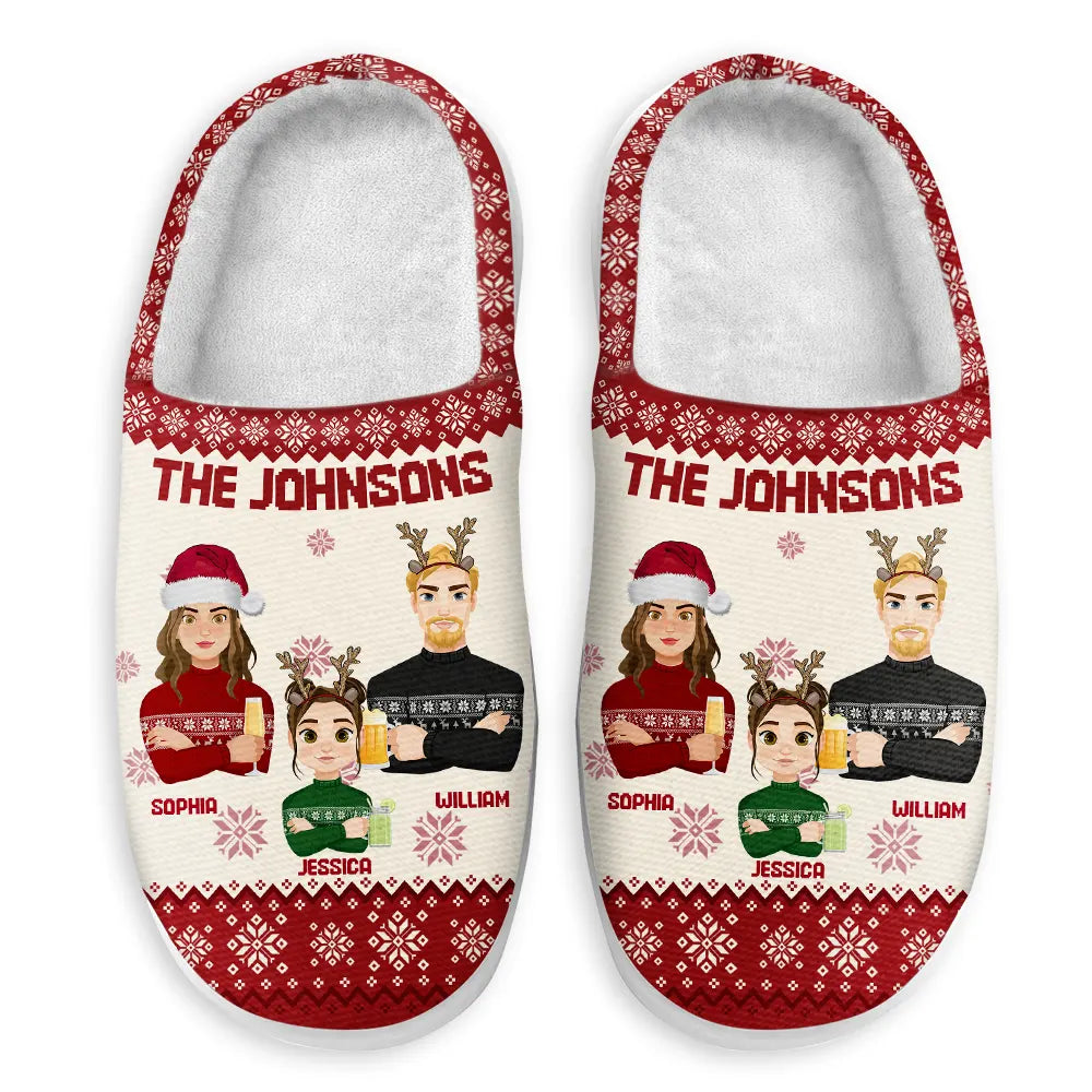 Family, Gift For Bestie - Flat Art Family Grandparents, Parents, Kids, Friends - Personalized Fluffy Slippers