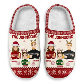 Family, Gift For Bestie - Flat Art Family Grandparents, Parents, Kids, Friends - Personalized Fluffy Slippers