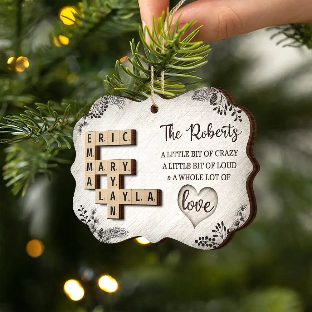 Family - Family A Whole Lot Of Love Crossword Scrabble - Personalized 2-Layered Wooden Ornament