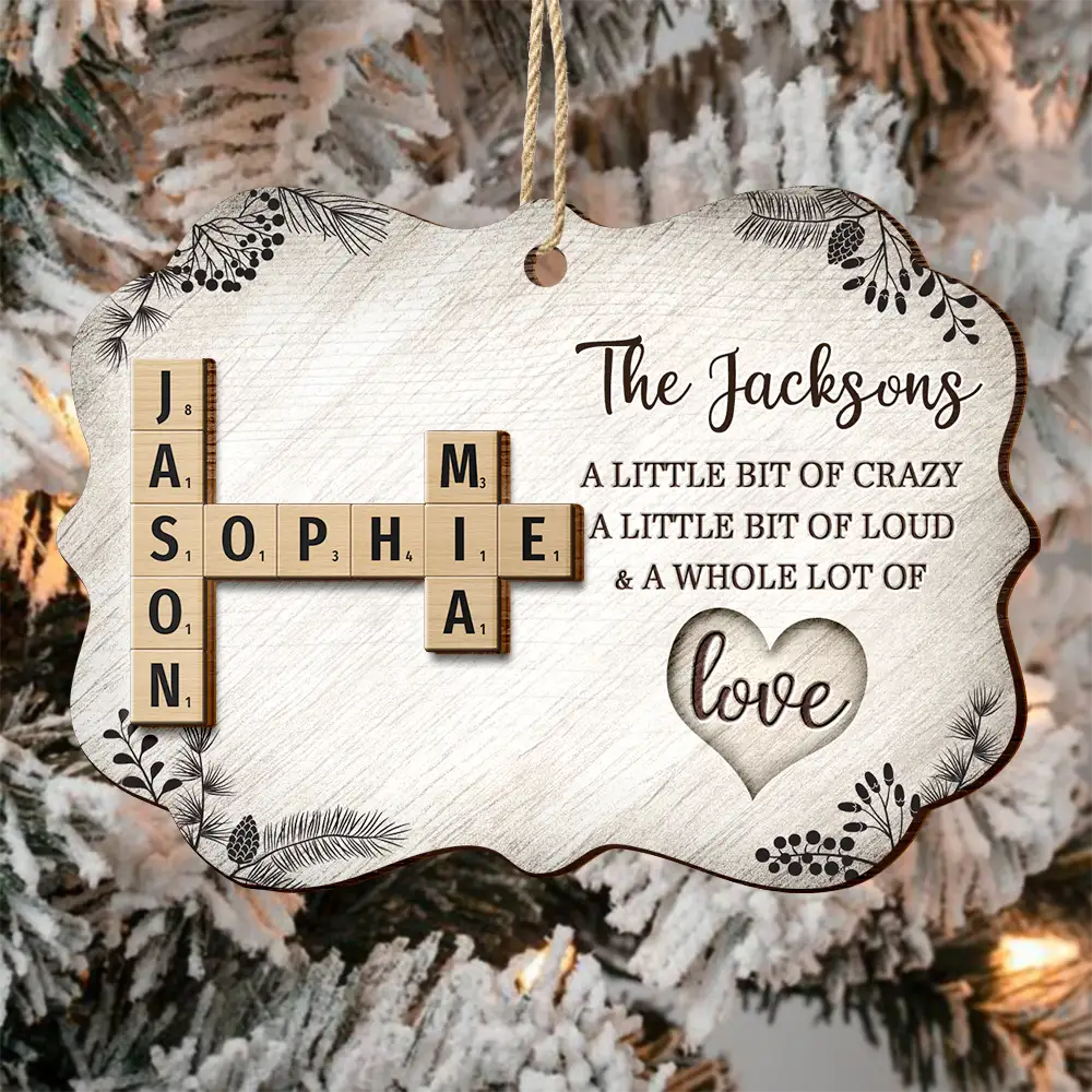 Family - Family A Whole Lot Of Love Crossword Scrabble - Personalized 2-Layered Wooden Ornament