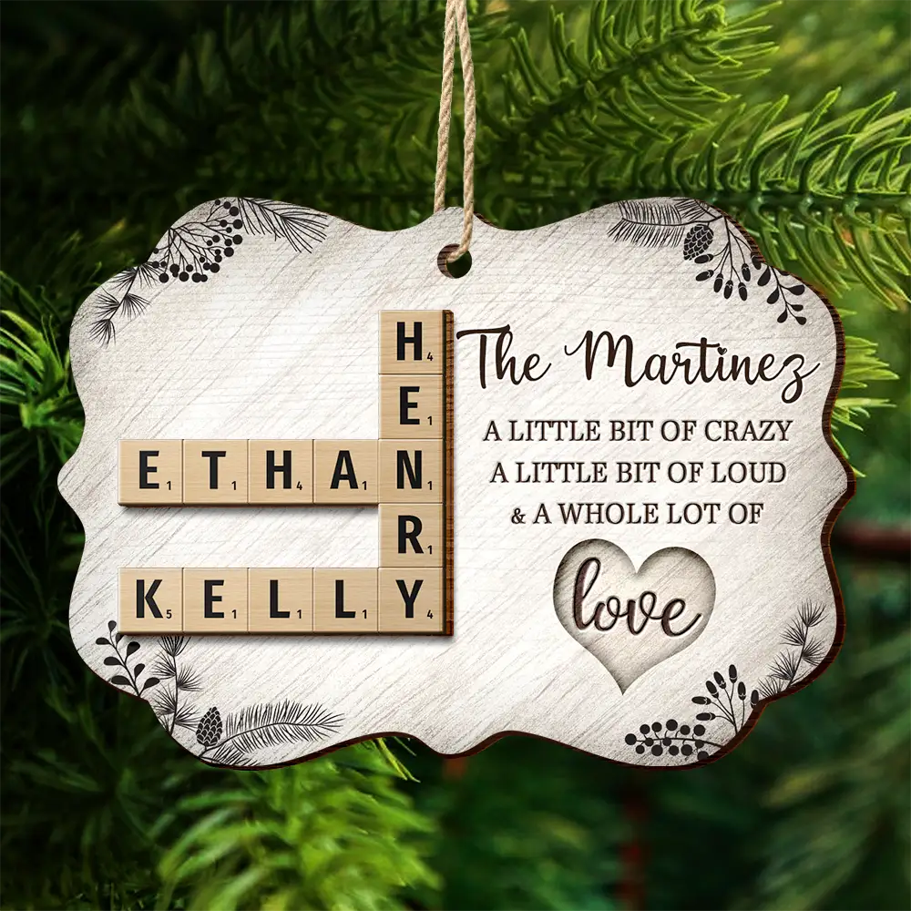 Family - Family A Whole Lot Of Love Crossword Scrabble - Personalized 2-Layered Wooden Ornament