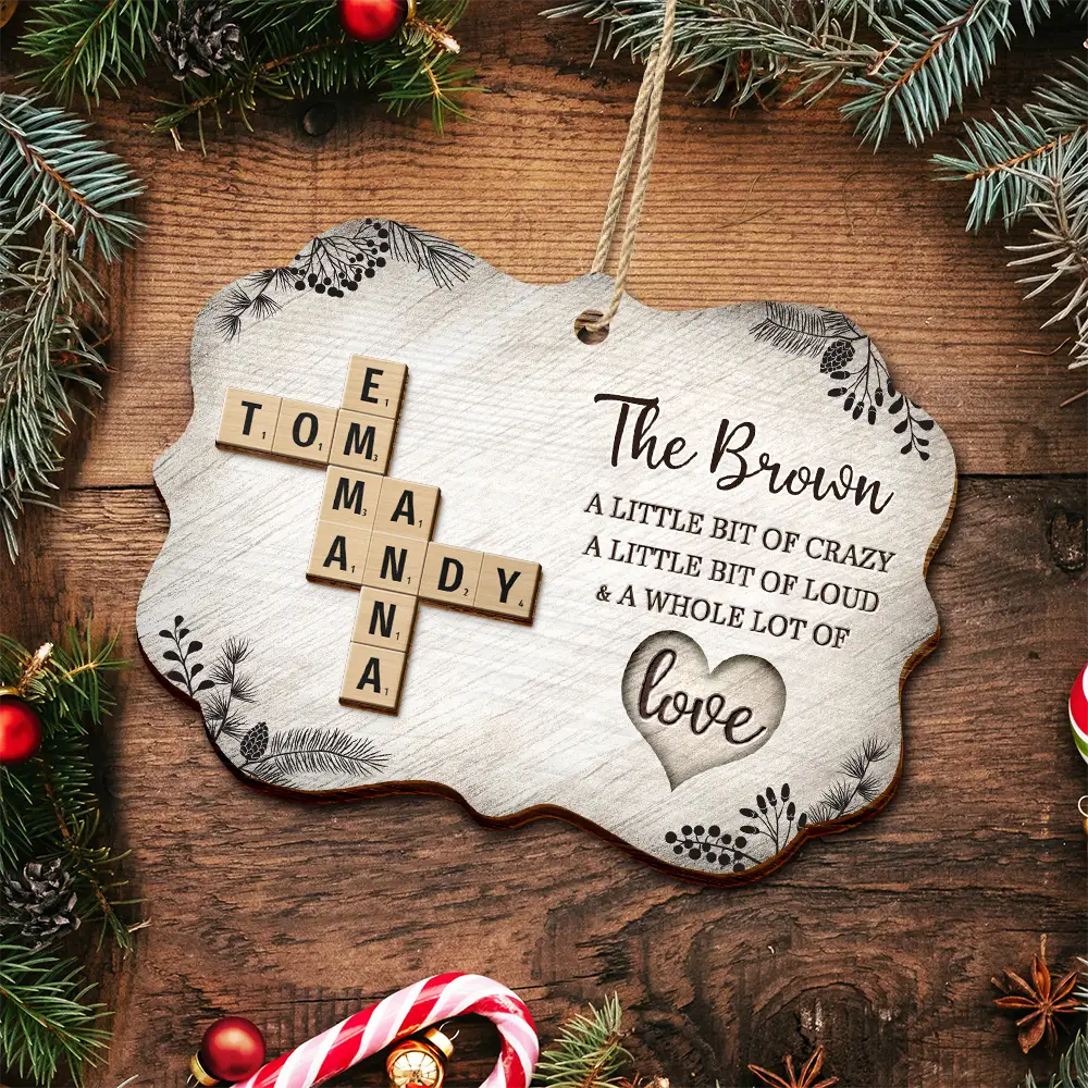 Family - Family A Whole Lot Of Love Crossword Scrabble - Personalized 2-Layered Wooden Ornament