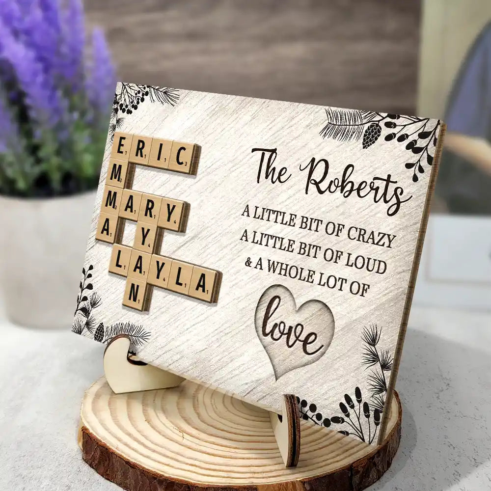 Family - Family A Whole Lot Of Love Crossword Scrabble - Personalized 2-Layered Wooden Plaque With Stand