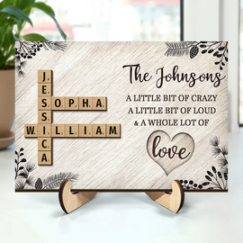 Family - Family A Whole Lot Of Love Crossword Scrabble - Personalized 2-Layered Wooden Plaque With Stand