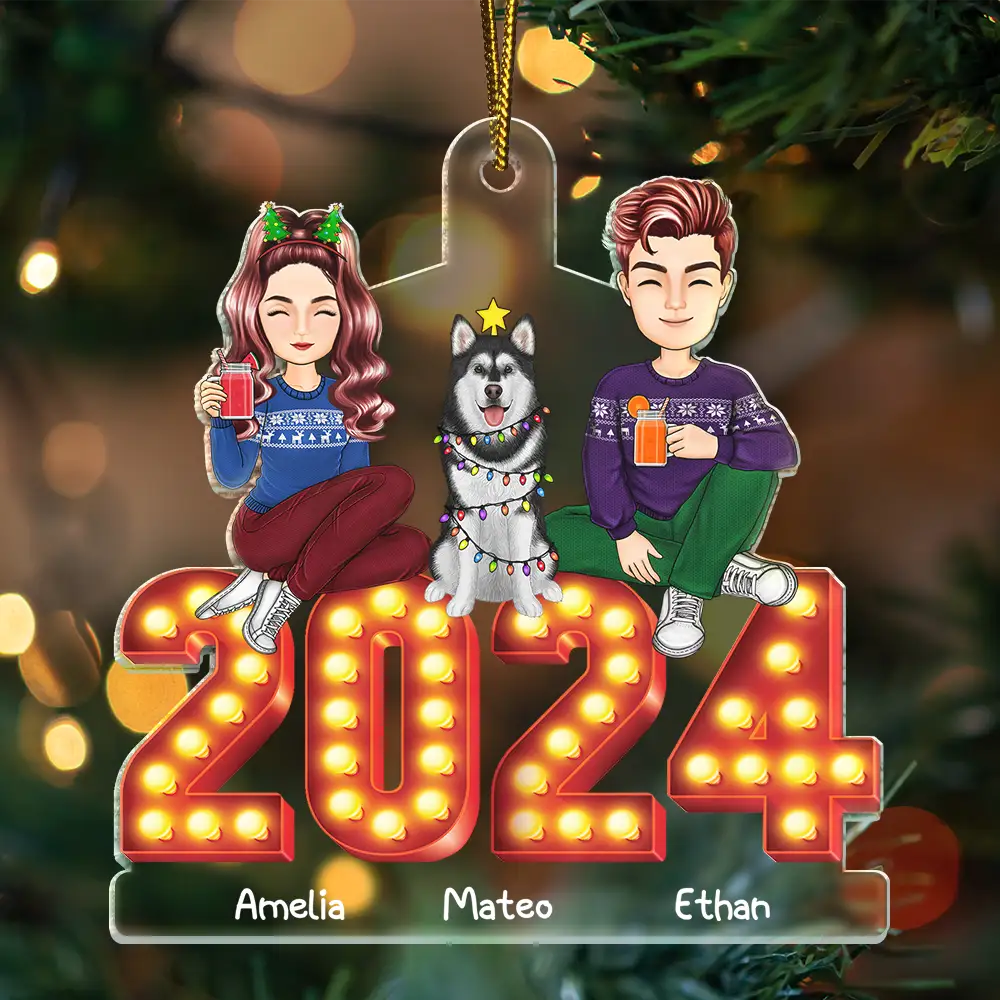 Christmas,Family,Happy,Continue Shopping - 2024 Cartoon Family And Pet Retro Cinema - Personalized Cutout Acrylic Ornament