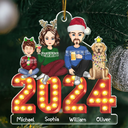 Christmas,Family,Happy,Continue Shopping - 2024 Cartoon Family And Pet Retro Cinema - Personalized Cutout Acrylic Ornament