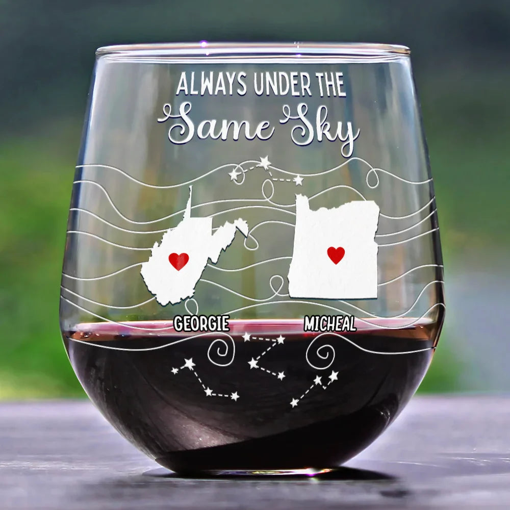 Family, Gift For Bestie - Long Distance Family Bestie Never Too Far To Drink - Personalized Stemless Wine Glass