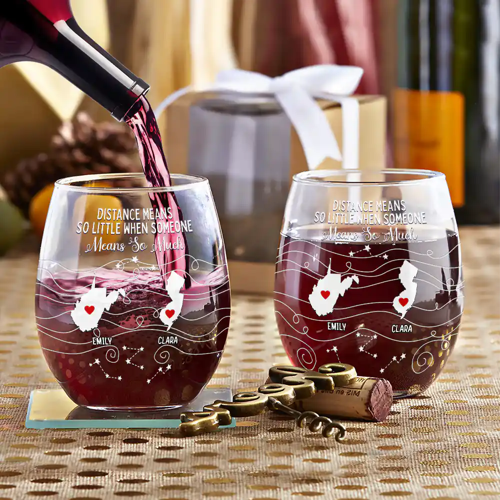 Family, Gift For Bestie - Long Distance Family Bestie Never Too Far To Drink - Personalized Stemless Wine Glass