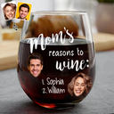 Gift For Mother - Custom Photo Mom's Reasons To Drink Custom Kid Names - Personalized Stemless Wine Glass