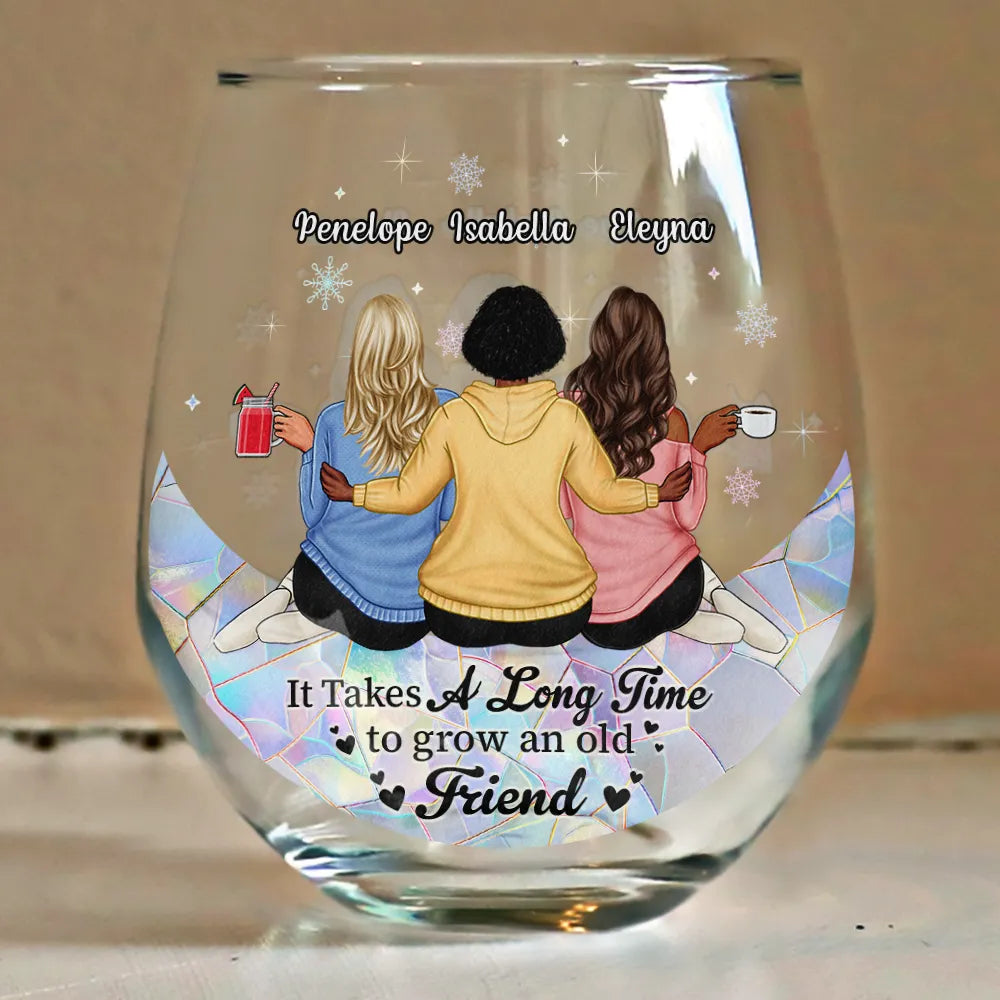 Gift For Bestie - Our Friendship Is Like Wine It Gets Better With Time - Personalized Stemless Wine Glass